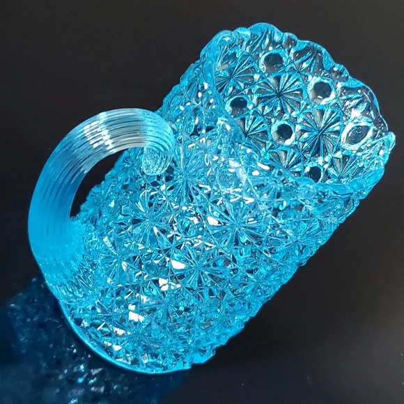 Vntg Fenton Daisy and Button Bright Aqua Blue Glass 5" Pitcher - Picture 10 of 14